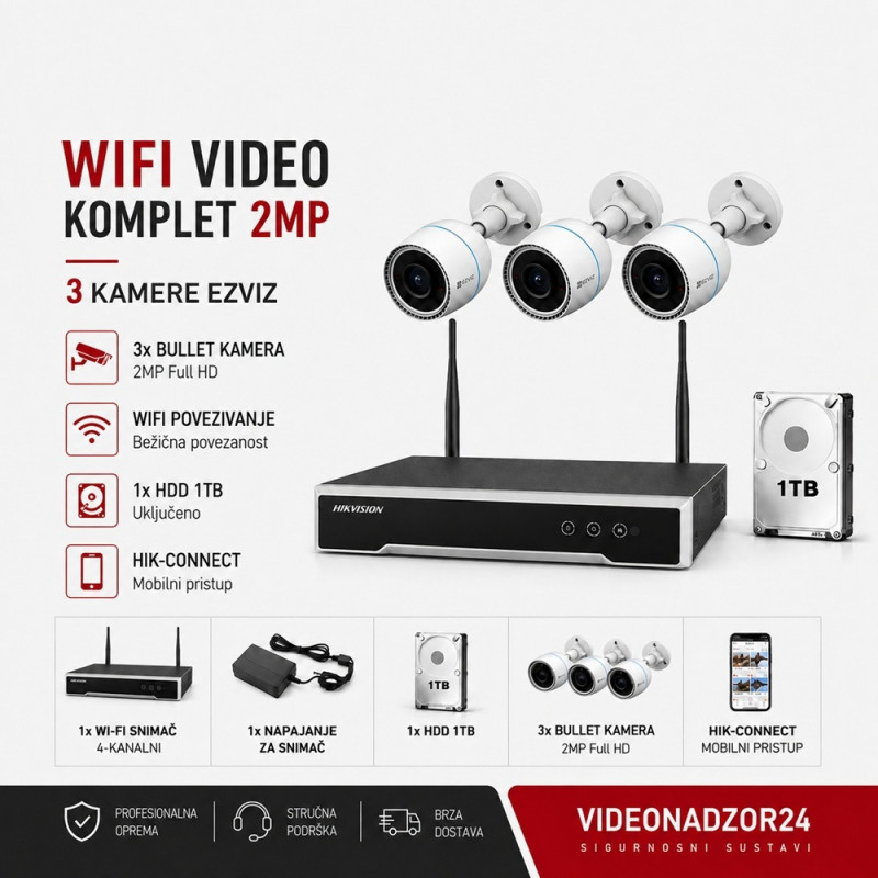 WIFI Video komplet 2MP 3 kamere Ezviz WiFi